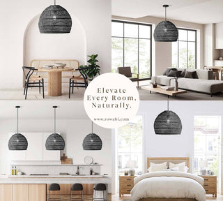 Santana Black Rattan Round Pendant Light