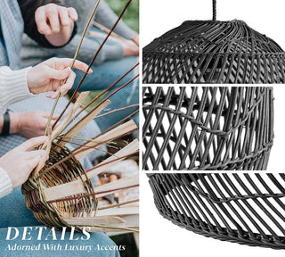 Santana Black Rattan Round Pendant Light
