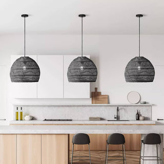 Santana Black Rattan Round Pendant Light