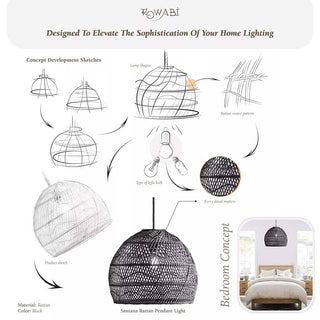 Santana Black Rattan Round Pendant Light