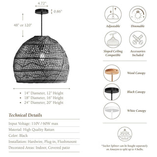 Santana Black Rattan Round Pendant Light