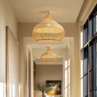 Beatrice Rattan Flush Mount Light