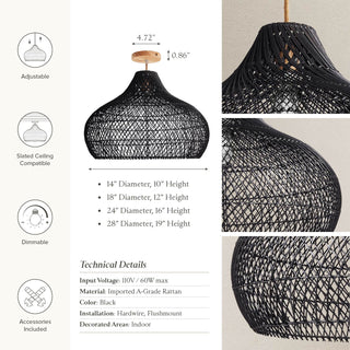 Kloe Black Rattan Flush Mount Light