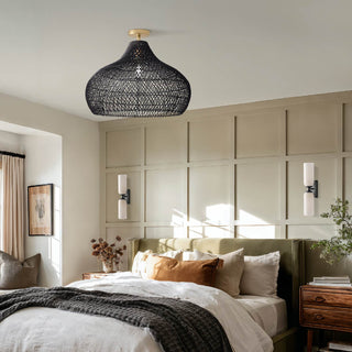 Kloe Black Rattan Flush Mount Light