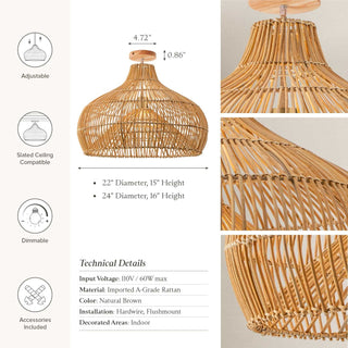 Oceania Cone Rattan Flush Mount Light