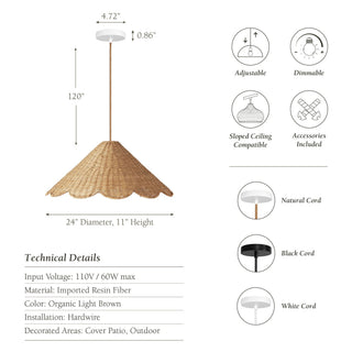 Outdoor Daisy Cone Rattan Pendant Light