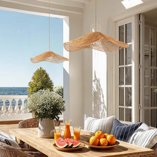 Outdoor Lotus Pad Rattan Pendant Light