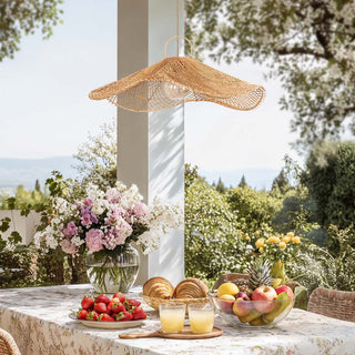Outdoor Lotus Pad Rattan Pendant Light