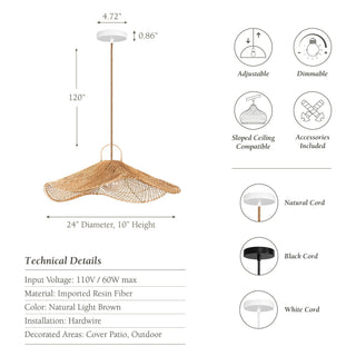 Outdoor Lotus Pad Rattan Pendant Light
