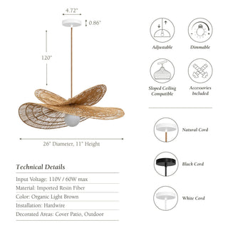 Outdoor Whisper Leaf Rattan Pendant Light