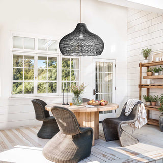 Outdoor Kloe Black Rattan Pendant Light