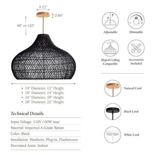 Kloe Black Rattan Pendant Light