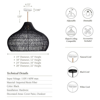 Outdoor Kloe Black Rattan Pendant Light